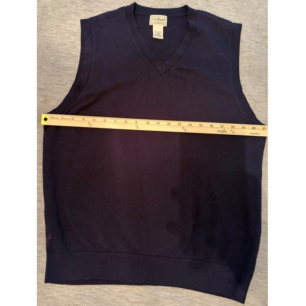 LL Bean Mens Navy Blue Cotton Cashmere V-Neck Sweater Vest Size Large 269375